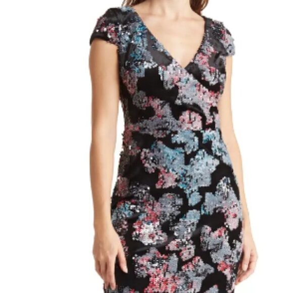 NEW Dress The Population Sequin Velvet Sheath Dress - Picture 1 of 3